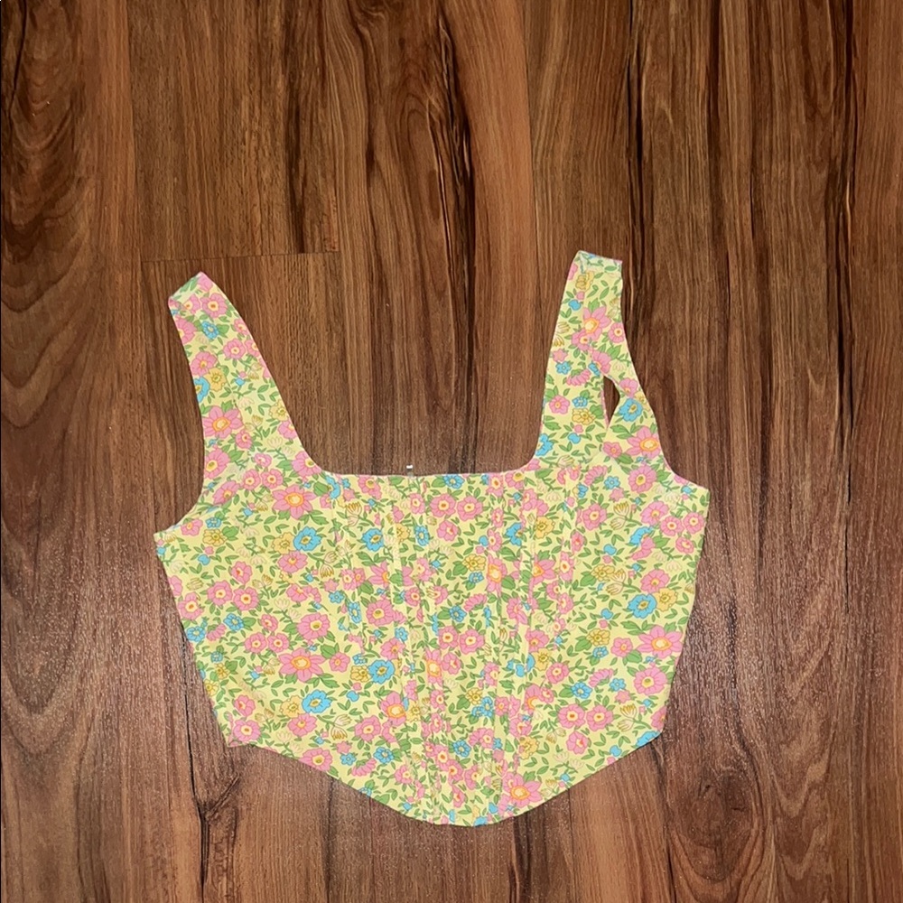 Floral Crop Top with Pink and Blue Flowers